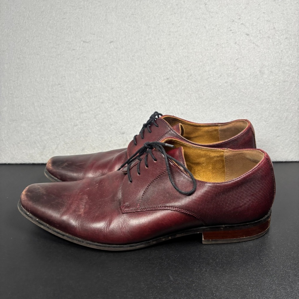 Florsheim Mens 12D Burgundy Wine Leather Dress Shoes Textured Quarter Lace Up